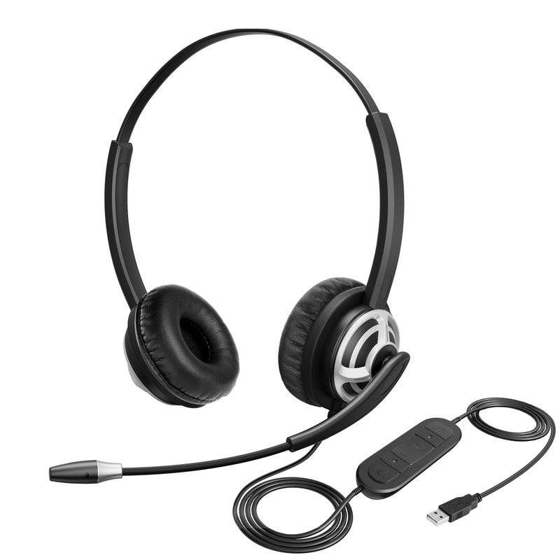 MKJ USB Office Headset with Microphone Noise Canceling - Computer Headphones for Call Center & Business, Work with PC, Laptop, Zoom Meetings, Ms Teams, Webex, Webinar, UC Platforms, Virtual Learning - Image 1